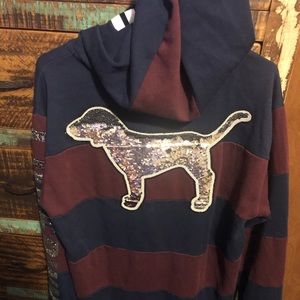 PINK Bling partial zip Hoodie